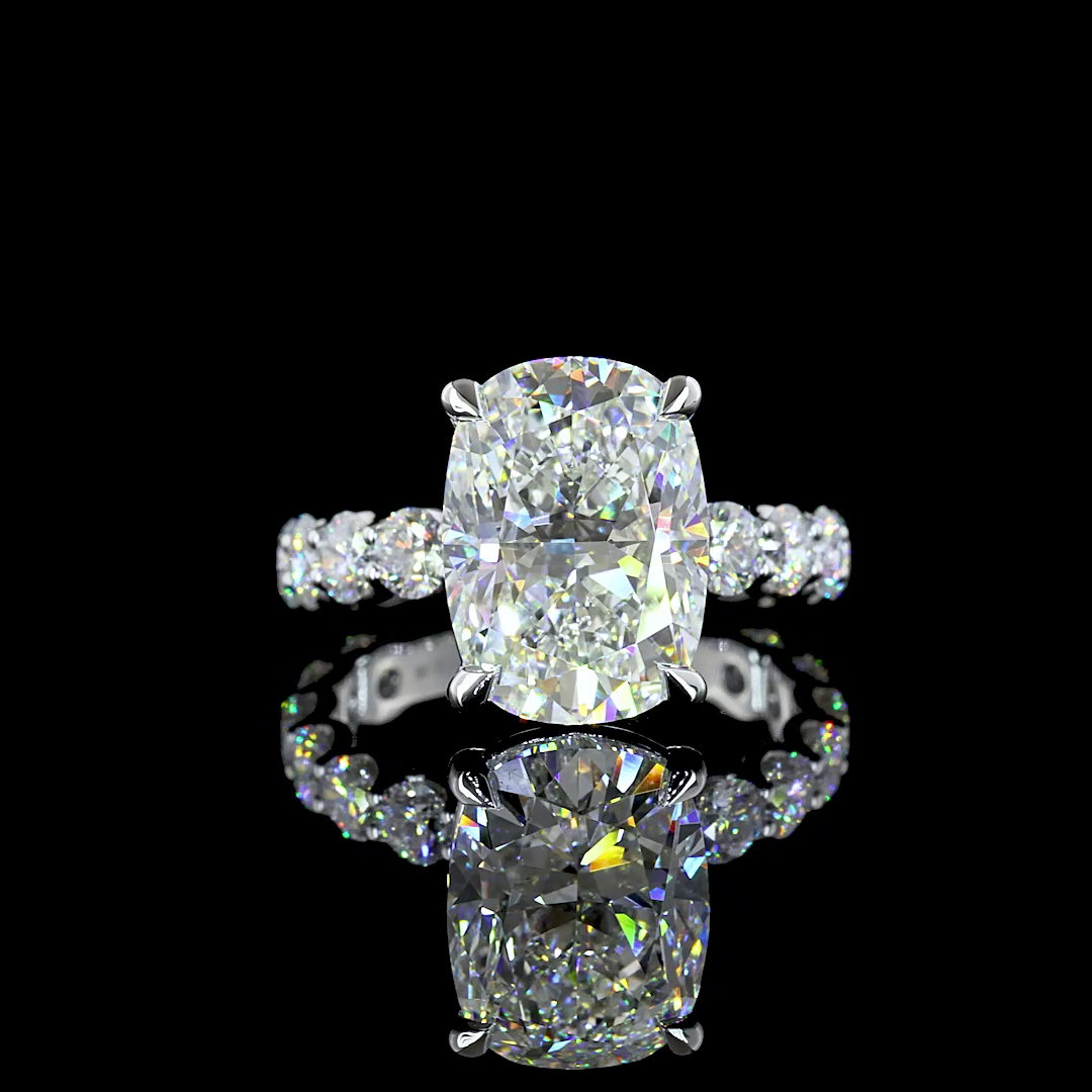 6.89 CT Cushion Lab Grown Diamond Engagement Ring in 18K White Gold