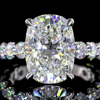 6.89 CT Cushion Lab Grown Diamond Engagement Ring in 18K White Gold