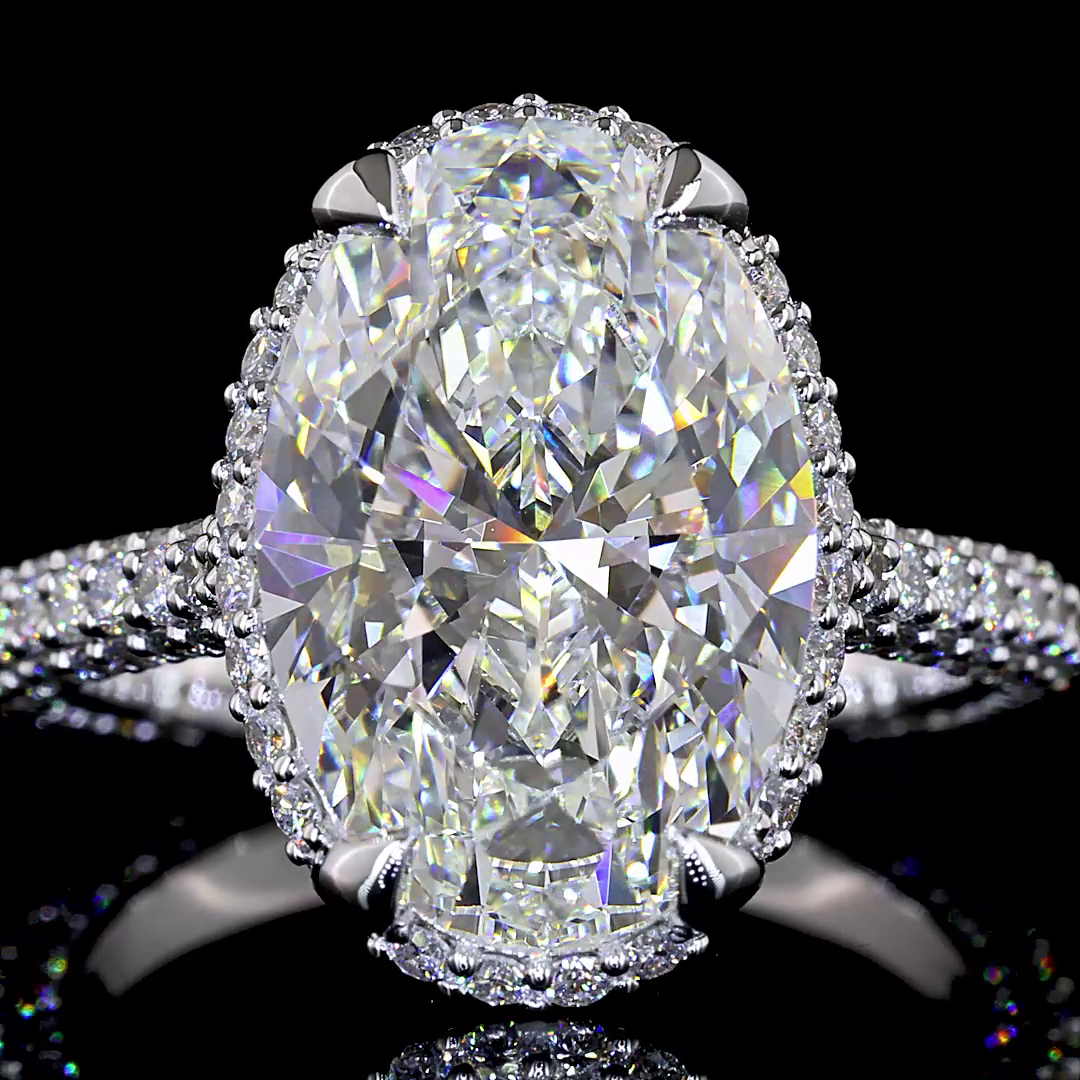 6.48 CT Oval Lab Grown Diamond Engagement Ring in 18K White Gold