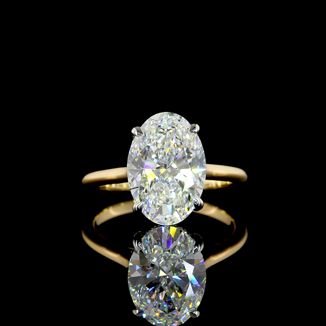 3.69 CT Oval Lab Grown Diamond Engagement Ring in 18K Yellow Gold – Platinum
