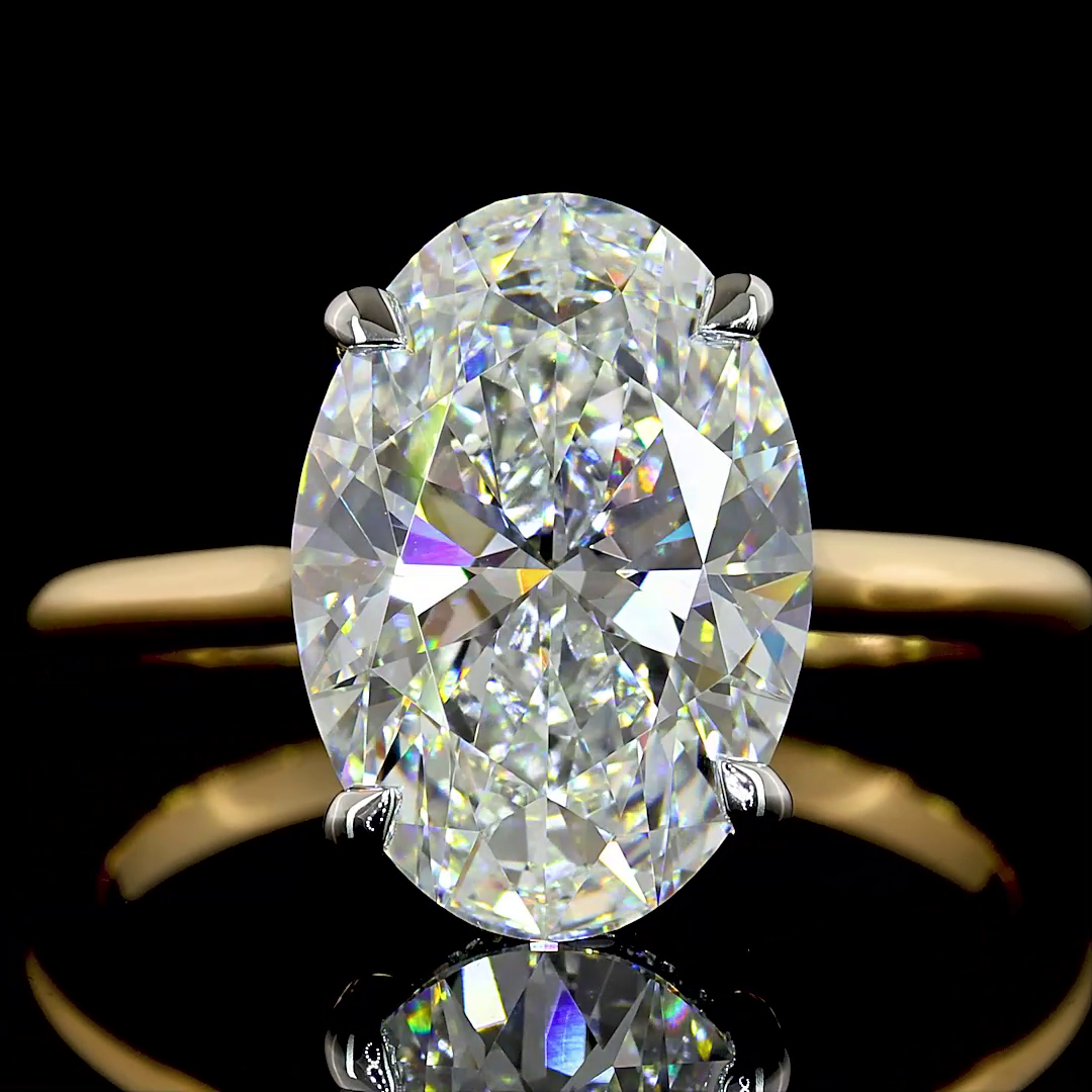 3.69 CT Oval Lab Grown Diamond Engagement Ring in 18K Yellow Gold – Platinum