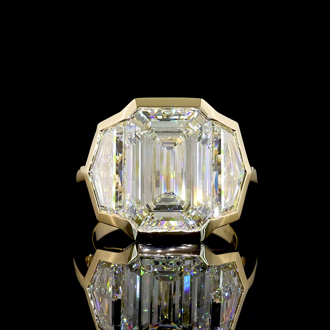 11.05 CT Emerald Lab Grown Diamond Engagement Ring in 14K Yellow Gold