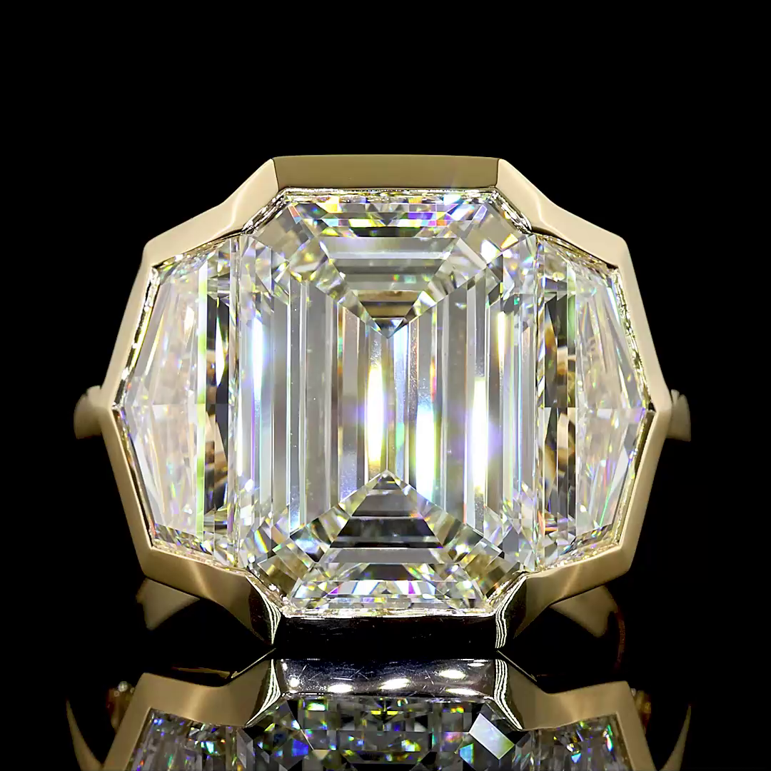 11.05 CT Emerald Lab Grown Diamond Engagement Ring in 14K Yellow Gold
