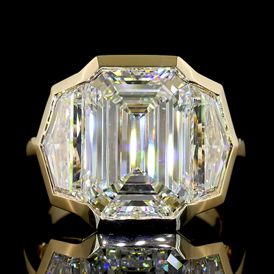 11.05 CT Emerald Lab Grown Diamond Engagement Ring in 14K Yellow Gold