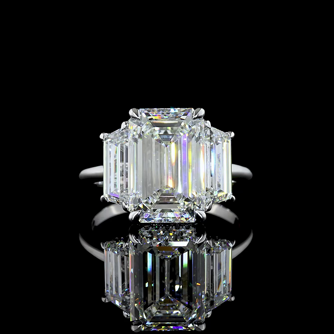 6.78 CT Emerald Lab Grown Diamond Engagement Ring in 18K White Gold