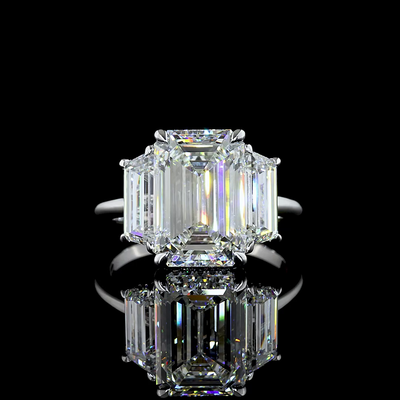 6.78 CT Emerald Lab Grown Diamond Engagement Ring in 18K White Gold