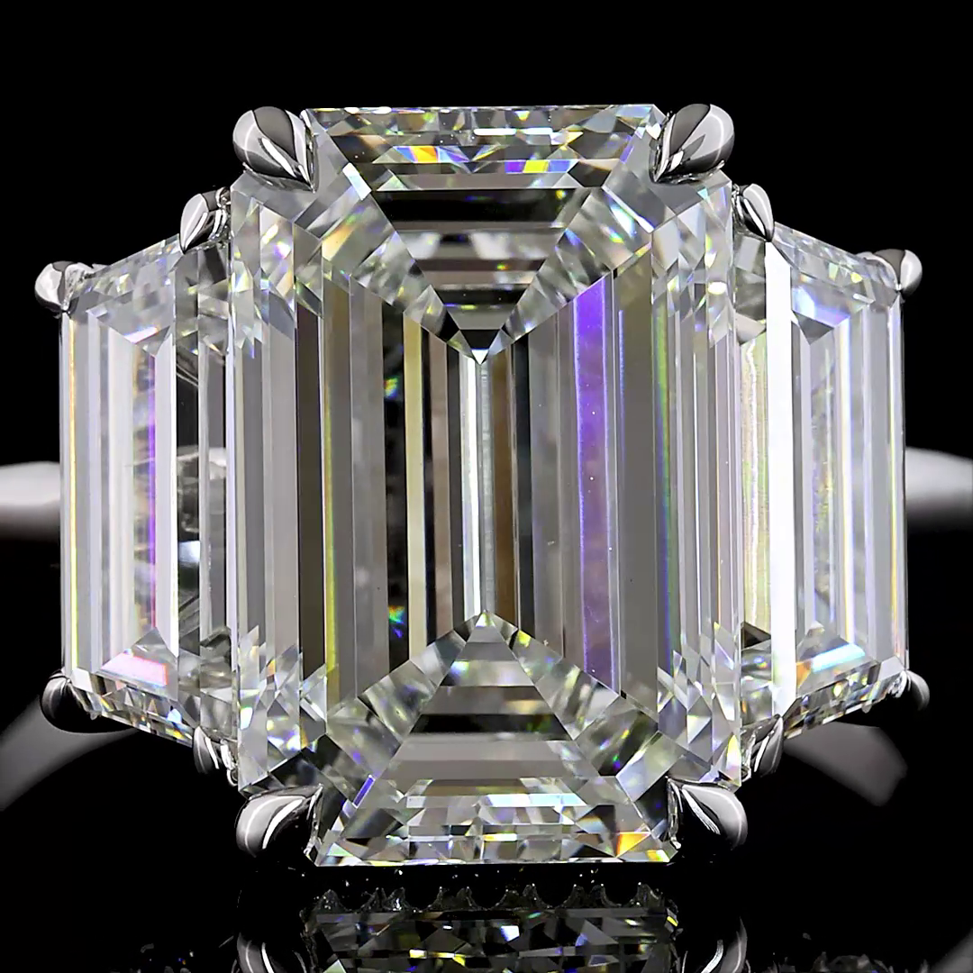 6.78 CT Emerald Lab Grown Diamond Engagement Ring in 18K White Gold