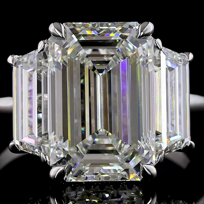 6.78 CT Emerald Lab Grown Diamond Engagement Ring in 18K White Gold