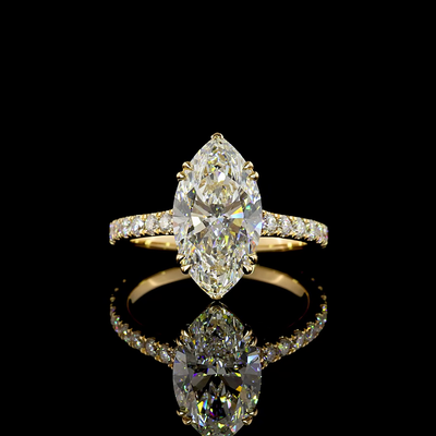 3.68 CT Marquise Lab Grown Diamond Engagement Ring in 18K Yellow Gold