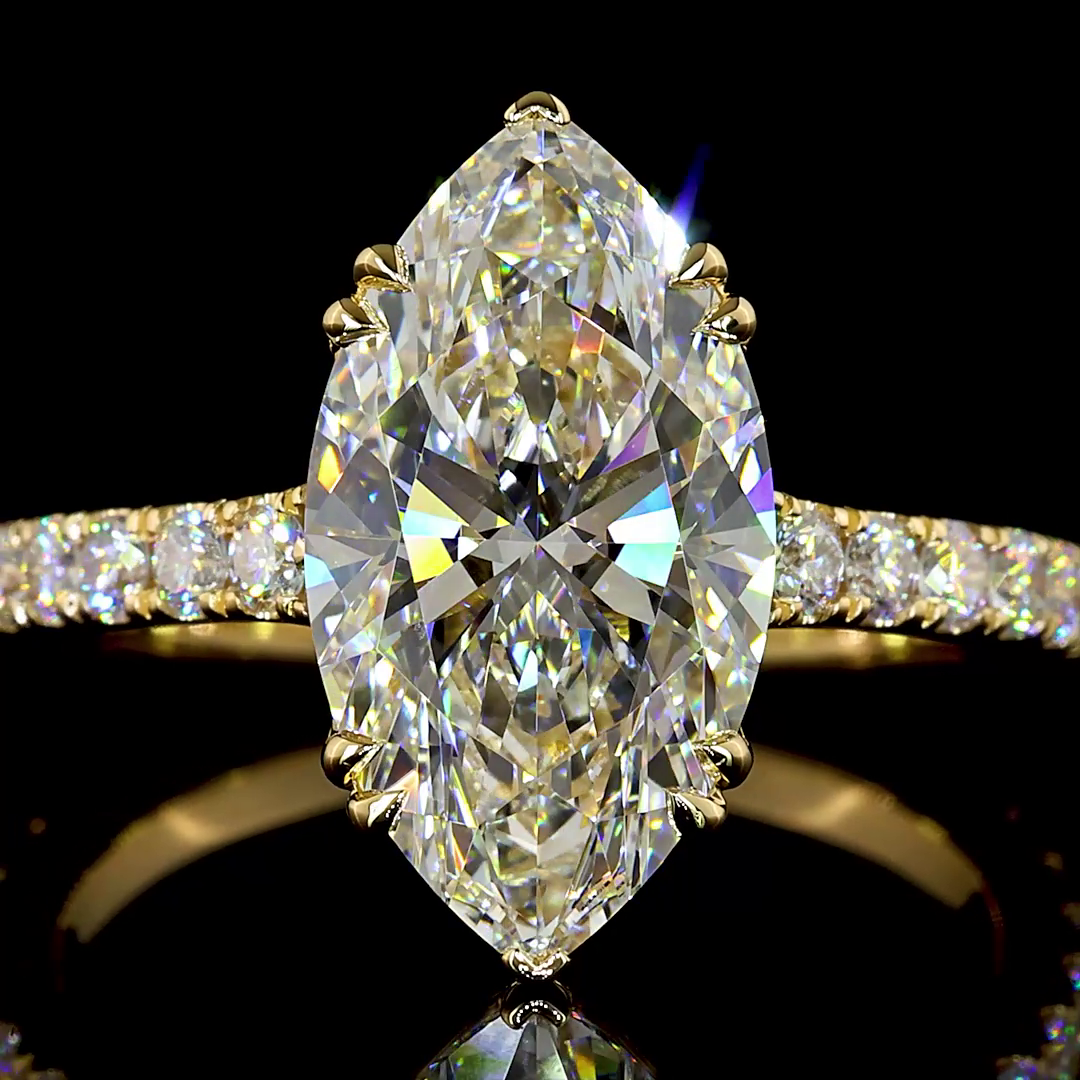 3.68 CT Marquise Lab Grown Diamond Engagement Ring in 18K Yellow Gold