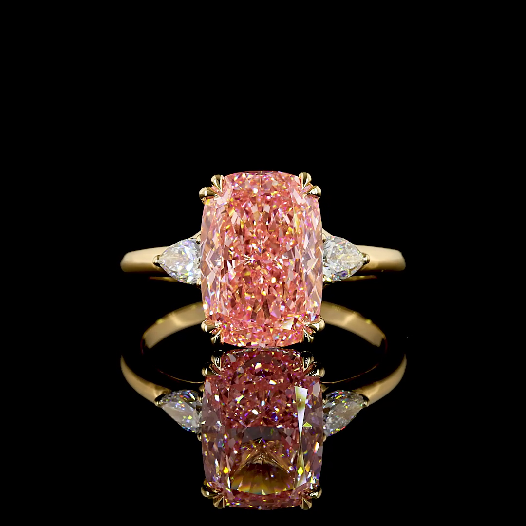 4.44 CT Cushion Lab Grown Diamond Ring in 18K Yellow Gold