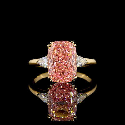 4.44 CT Cushion Lab Grown Diamond Ring in 18K Yellow Gold