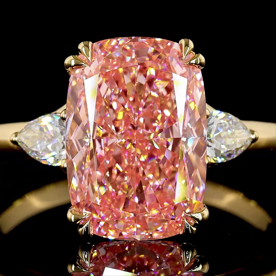 4.44 CT Cushion Lab Grown Diamond Ring in 18K Yellow Gold