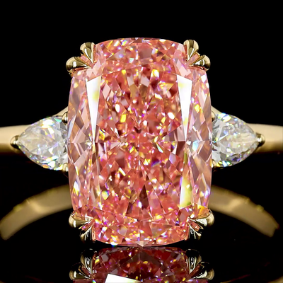 4.44 CT Cushion Lab Grown Diamond Ring in 18K Yellow Gold
