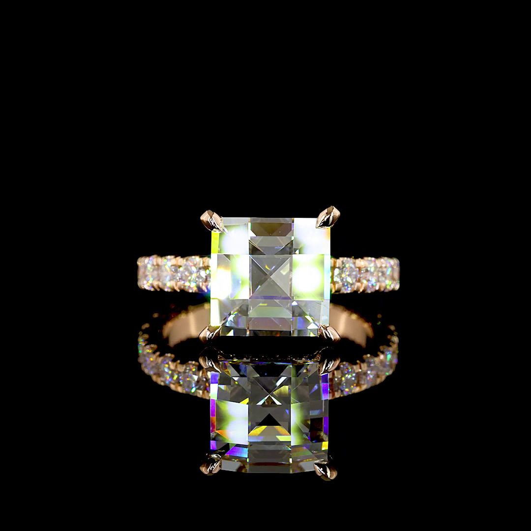 5.56 CT Asscher Lab Grown Diamond Engagement Ring in 18K Rose Gold