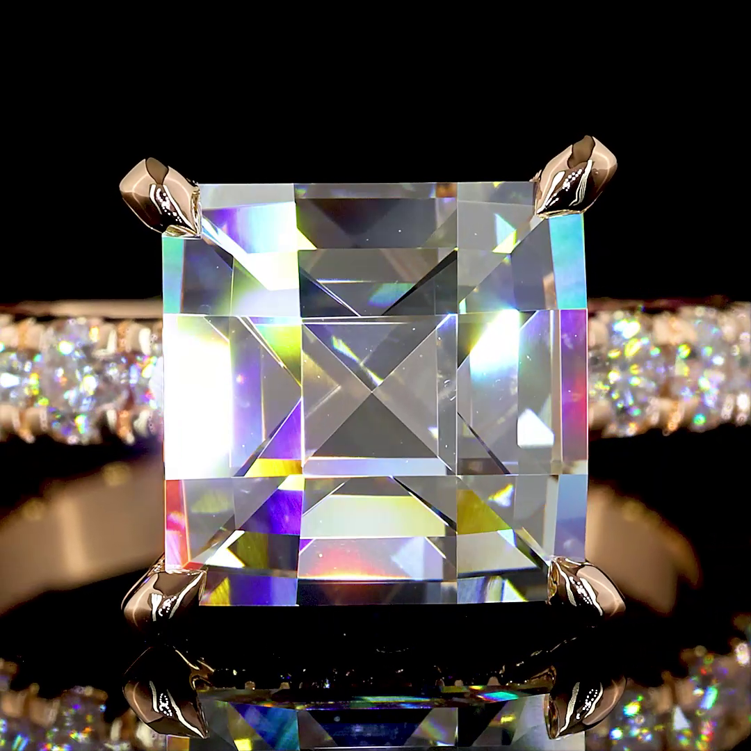 5.56 CT Asscher Lab Grown Diamond Engagement Ring in 18K Rose Gold