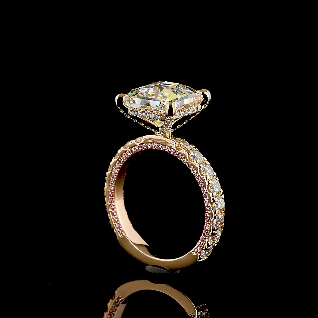 5.56 CT Asscher Lab Grown Diamond Engagement Ring in 18K Rose Gold