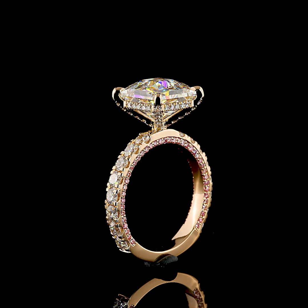 5.56 CT Asscher Lab Grown Diamond Engagement Ring in 18K Rose Gold