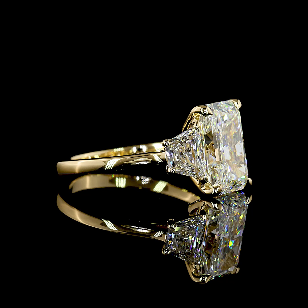 5.24 CT Radiant Lab Grown Diamond Engagement Ring in 14K Yellow Gold