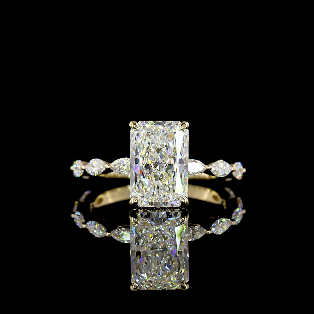 3.51 CT Radiant Lab Grown Diamond Engagement Ring in 14K Yellow Gold