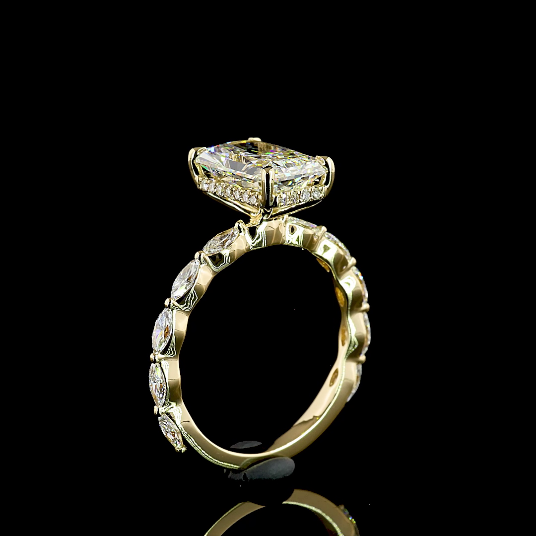 3.51 CT Radiant Lab Grown Diamond Engagement Ring in 14K Yellow Gold
