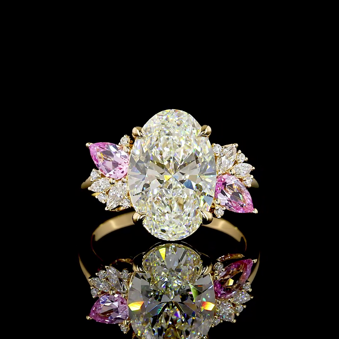 4.33 CT Oval Lab Grown Diamond Engagement Ring in 18K Yellow Gold