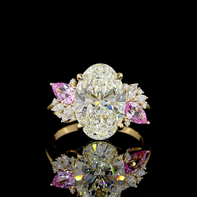 4.33 CT Oval Lab Grown Diamond Engagement Ring in 18K Yellow Gold