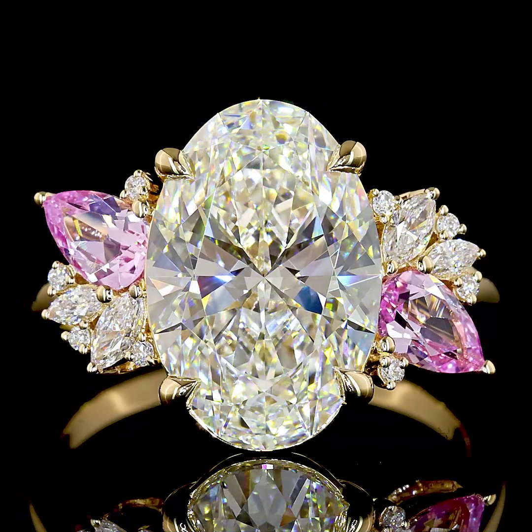 4.33 CT Oval Lab Grown Diamond Engagement Ring in 18K Yellow Gold