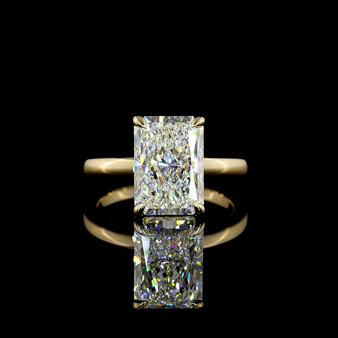 4.1 CT Radiant Lab Grown Diamond Engagement Ring in 14K Yellow Gold