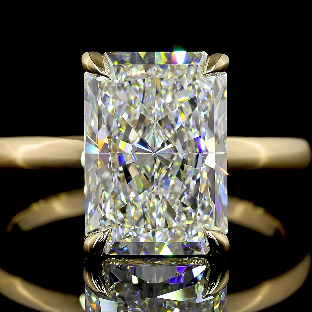 4.1 CT Radiant Lab Grown Diamond Engagement Ring in 14K Yellow Gold