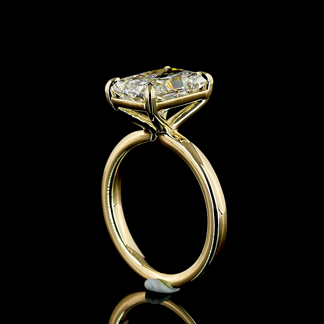 4.1 CT Radiant Lab Grown Diamond Engagement Ring in 14K Yellow Gold