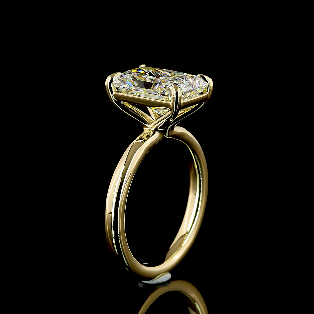4.1 CT Radiant Lab Grown Diamond Engagement Ring in 14K Yellow Gold
