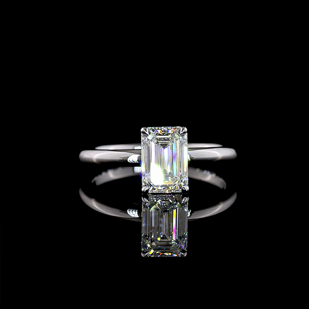 1.32 CT Emerald Lab Grown Diamond Engagement Ring in 14K White Gold