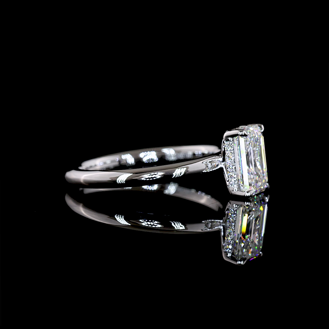1.32 CT Emerald Lab Grown Diamond Engagement Ring in 14K White Gold