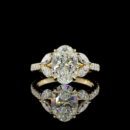 3.59 CT Oval Lab Grown Diamond Engagement Ring in 14K Yellow Gold