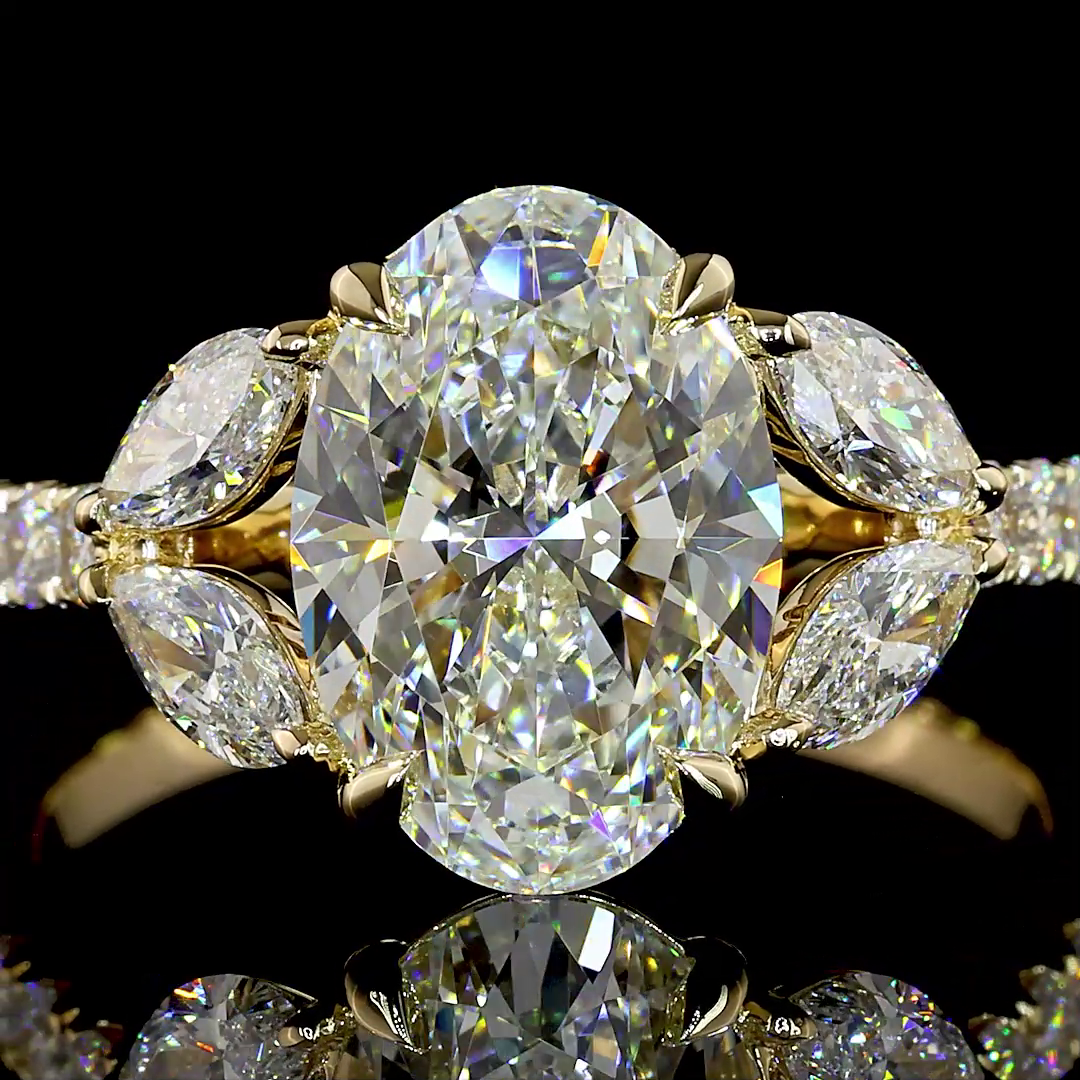 3.59 CT Oval Lab Grown Diamond Engagement Ring in 14K Yellow Gold