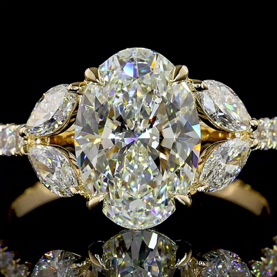 3.59 CT Oval Lab Grown Diamond Engagement Ring in 14K Yellow Gold