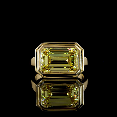 6.11 CT Emerald Lab Grown Diamond Ring in 14K Yellow Gold