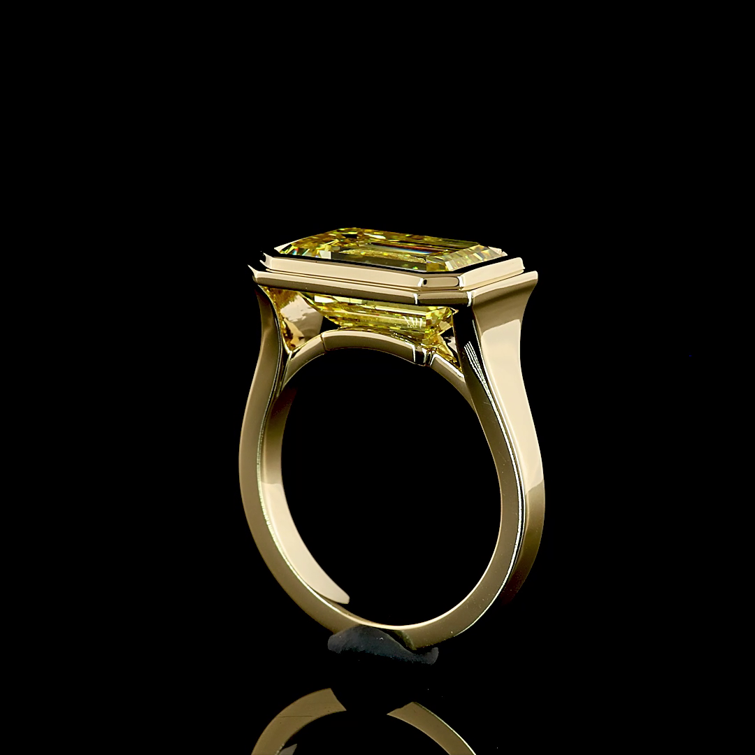 6.11 CT Emerald Lab Grown Diamond Engagement Ring in 14K Yellow Gold