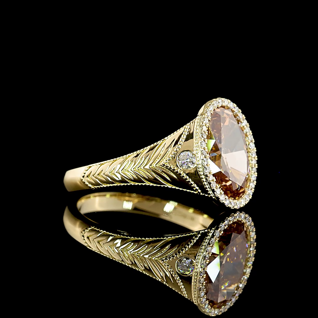 3.54 CT Oval Lab Grown Diamond Engagement Ring in 14K Yellow Gold