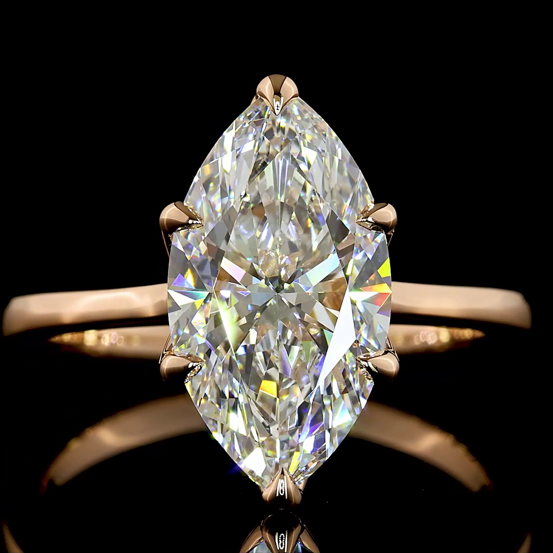 3.12 CT Marquise Lab Grown Diamond Engagement Ring in 14K Rose Gold