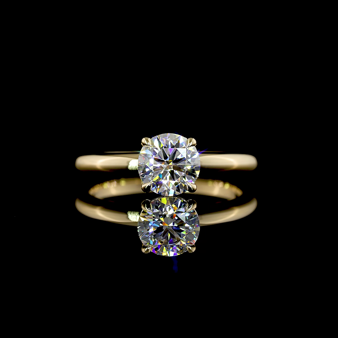 1 CT Round Lab Grown Diamond Engagement Ring in 14K Yellow Gold