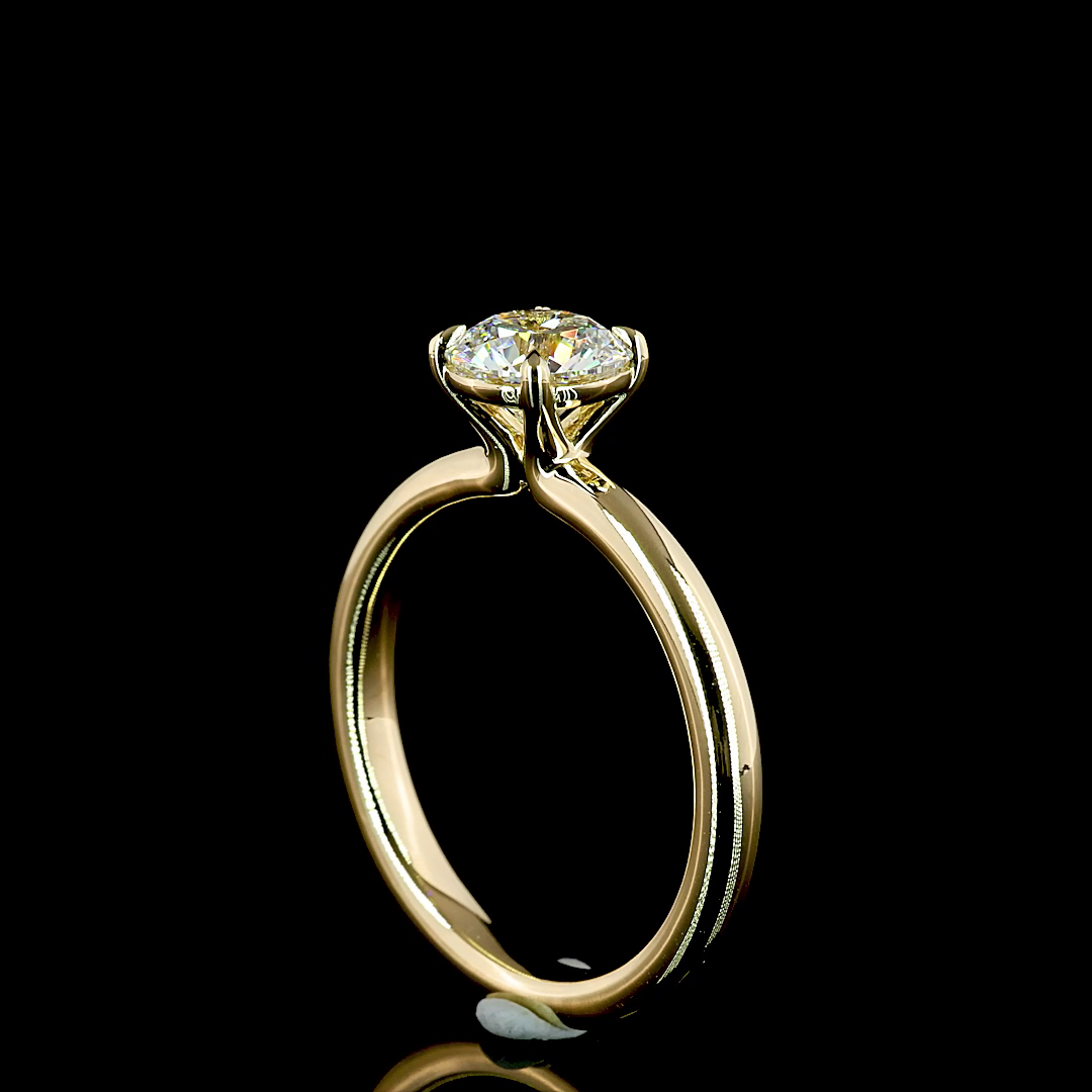 1 CT Round Lab Grown Diamond Engagement Ring in 14K Yellow Gold