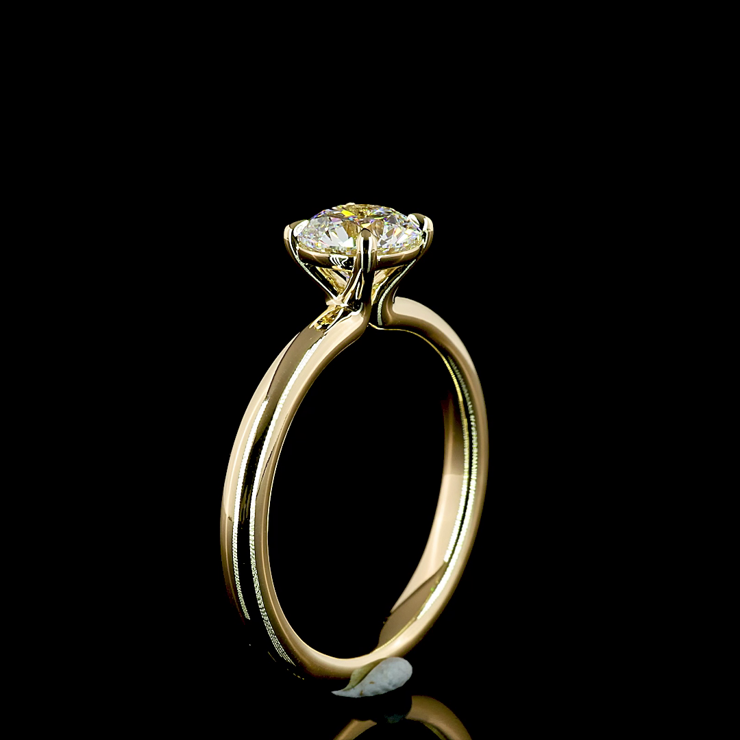 1 CT Round Lab Grown Diamond Engagement Ring in 14K Yellow Gold