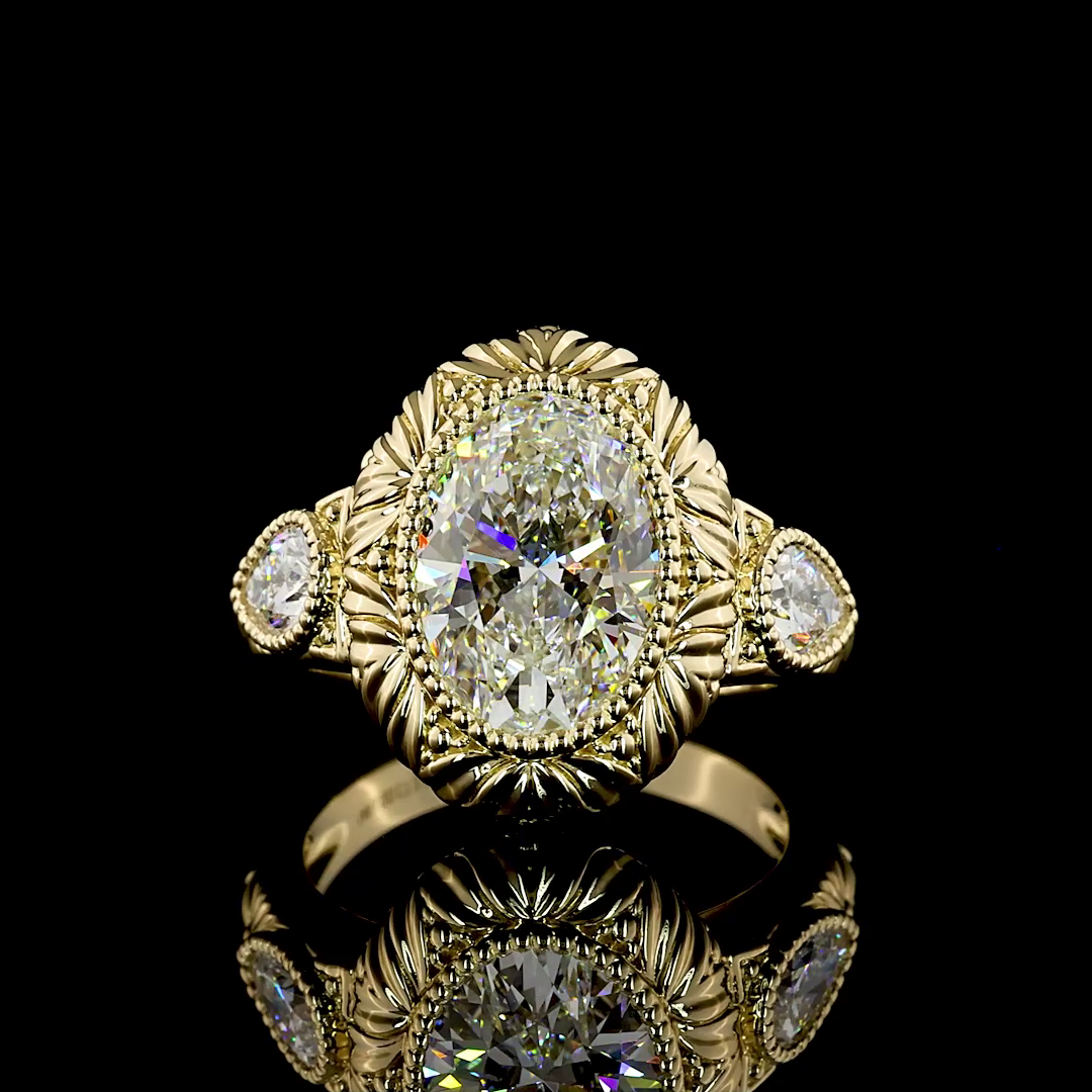 3.68 CT Oval Lab Grown Diamond Engagement Ring in 14K Yellow Gold