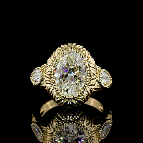 3.68 CT Oval Lab Grown Diamond Engagement Ring in 14K Yellow Gold
