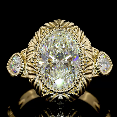 3.68 CT Oval Lab Grown Diamond Engagement Ring in 14K Yellow Gold