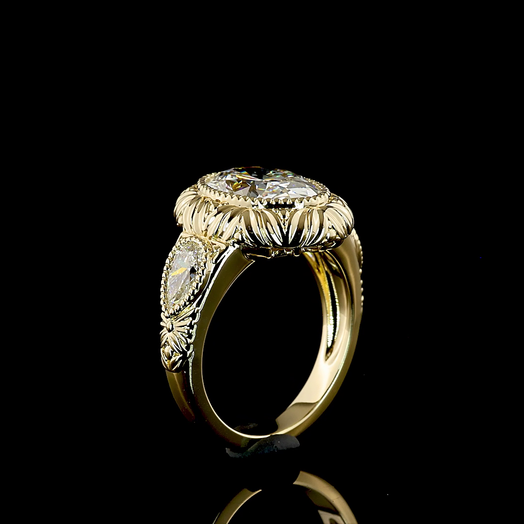 3.68 CT Oval Lab Grown Diamond Engagement Ring in 14K Yellow Gold