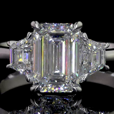 4.89 CT Emerald Lab Grown Diamond Engagement Ring in 14K White Gold