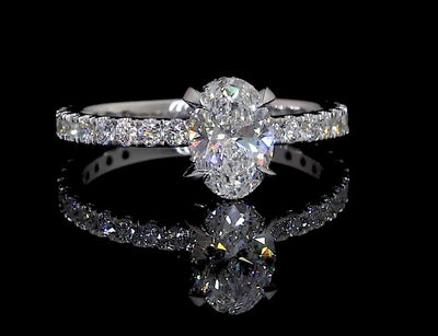 1.75 CT Oval Lab Grown Diamond Engagement Ring in 14K White Gold